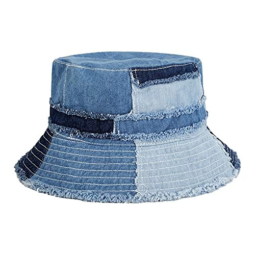 GuanGu Ripped Denim Bucket Hats for Women Washed Packable Summer Beach Sun Hats Mens Bucket Hat for Travel(Classic Denim L/XL) | Amazon (US)
