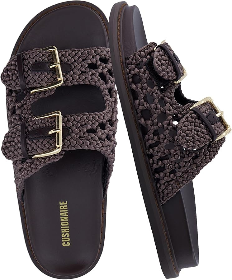 CUSHIONAIRE Weaver Summer Sandals for Women - Shiny Raffia Woven Slip On Womens Slides with Adjus... | Amazon (US)