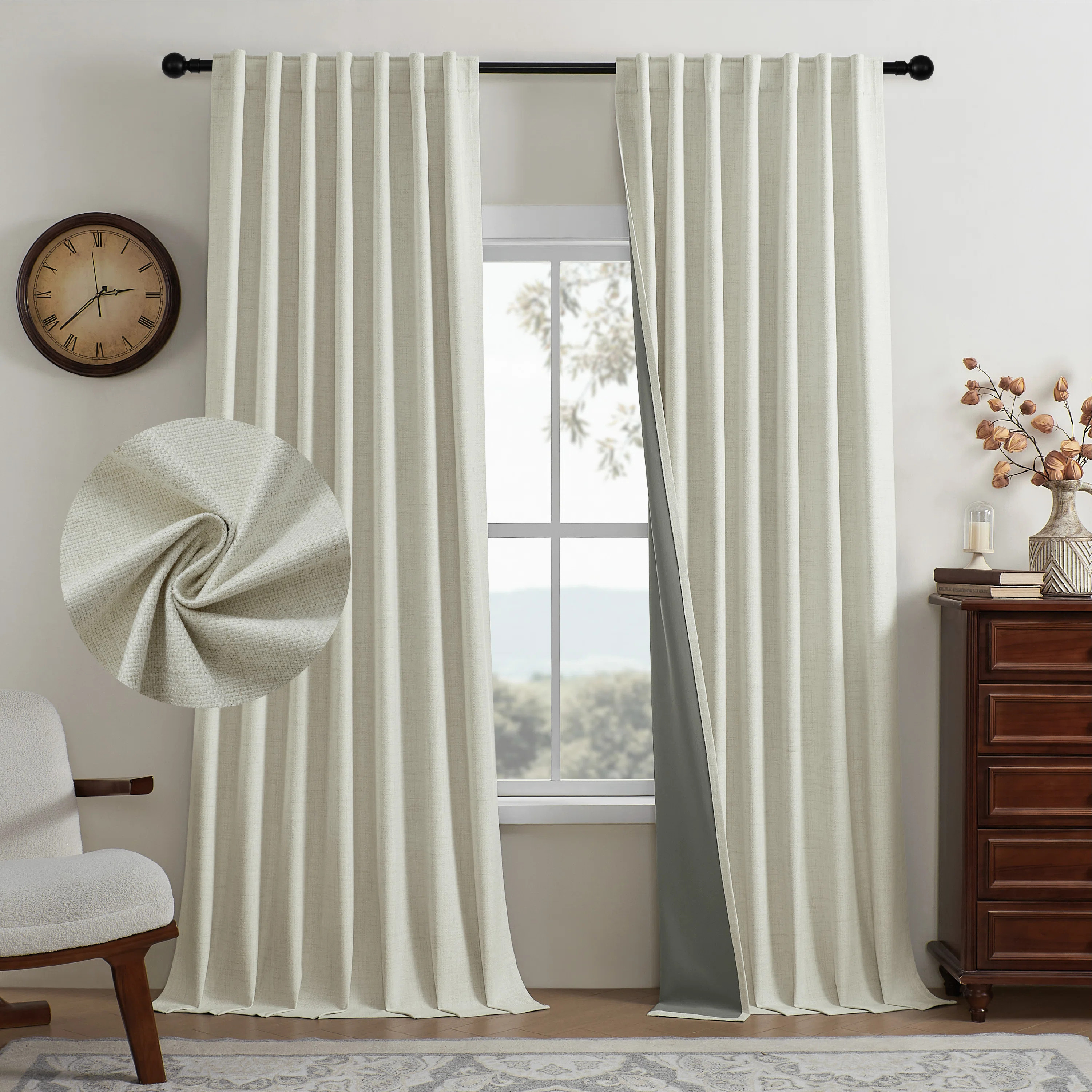 Ebern Designs Leming 100% Polyester Burlap Blackout Curtains for Bedroom Back Tab Curtains 2 Pane... | Wayfair North America