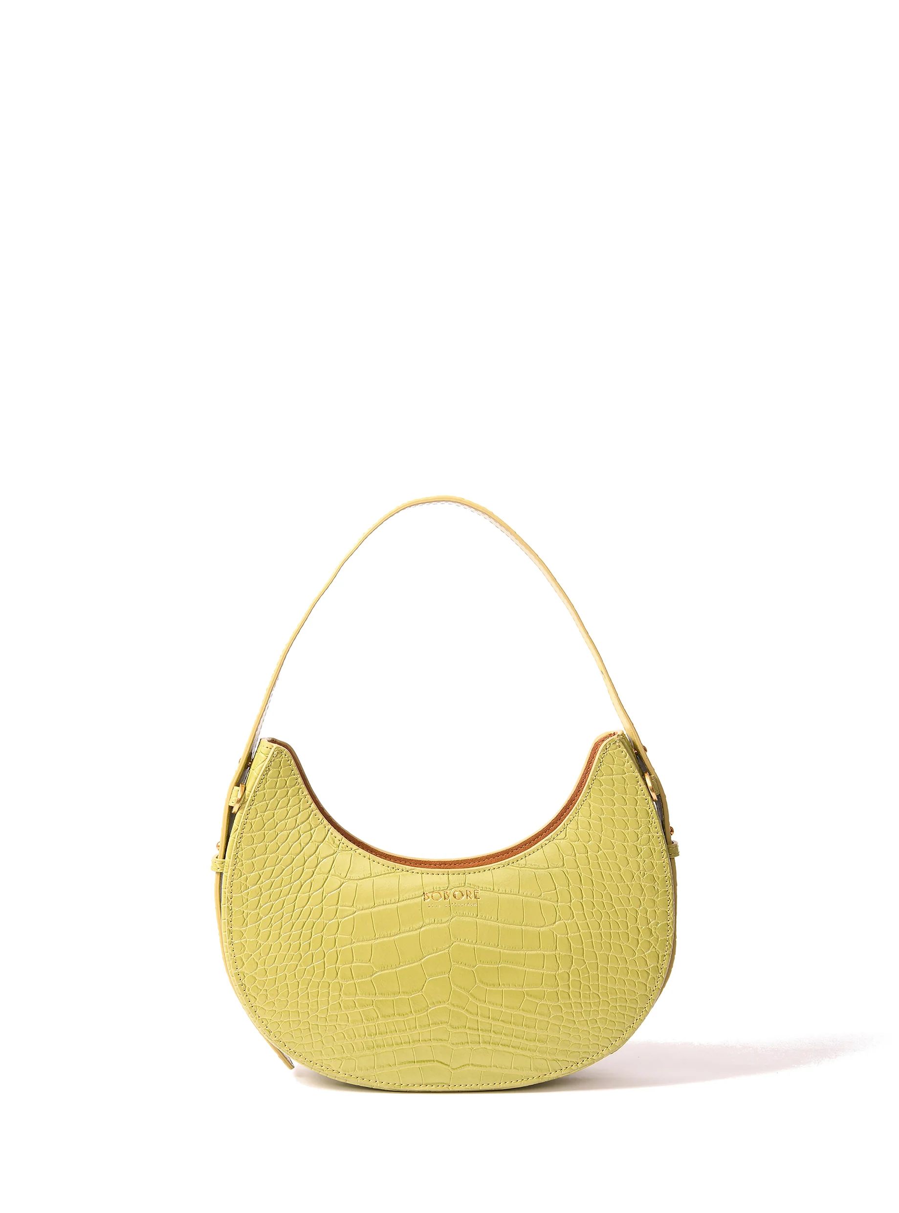 Naomi Leather Moon Bag with Croc-Embossed Pattern, Green | Bob Ore Blue Collection