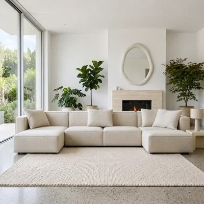 Zola Modular Sectional Living Room Sofa Set, U-Shape, Linen-like Cream | Wayfair North America
