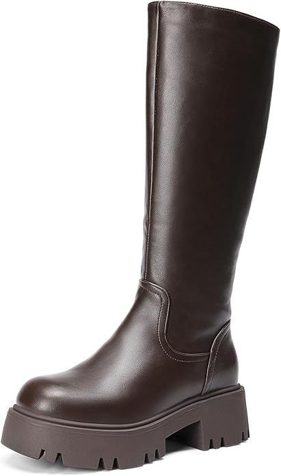 DREAM PAIRS Knee High Boots, Comfortable Chunky Platform Round-Toe Side Zip Boots for Women | Amazon (US)