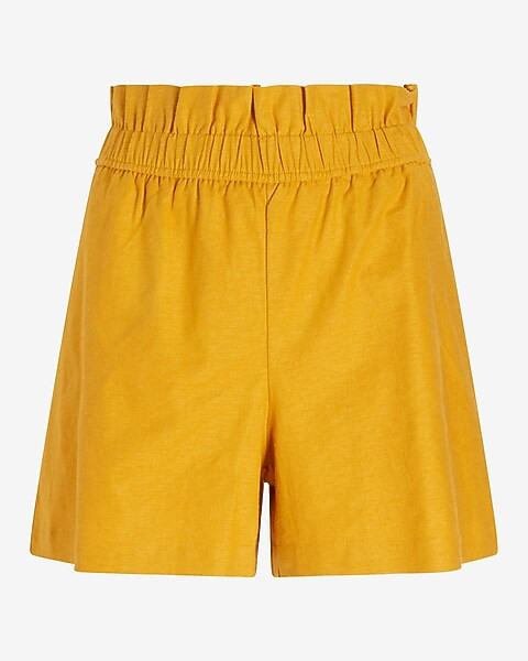 Super High Waisted Linen-blend Pull On Paperbag Shorts | Express