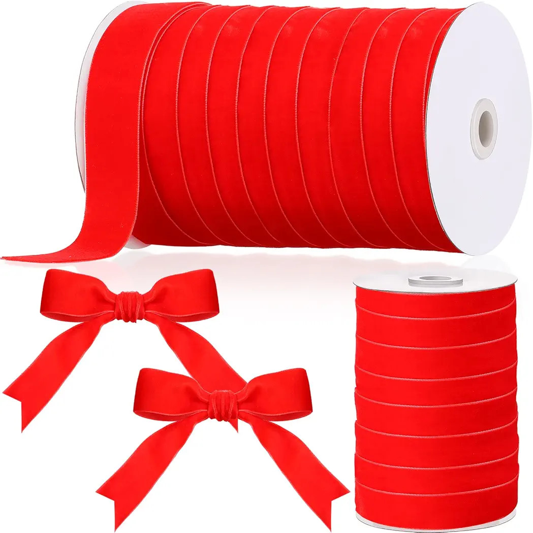 Chuangdi 1 Inch, 60 Yard Christmas Red Velvet Ribbon Wide Vintage Velvet Ribbons for Christmas Tr... | Amazon (US)
