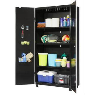 Husky Ready-to-Assemble 24-Gauge Steel Freestanding Garage Cabinet in Black (36.6 in. W x 72 in. ... | The Home Depot