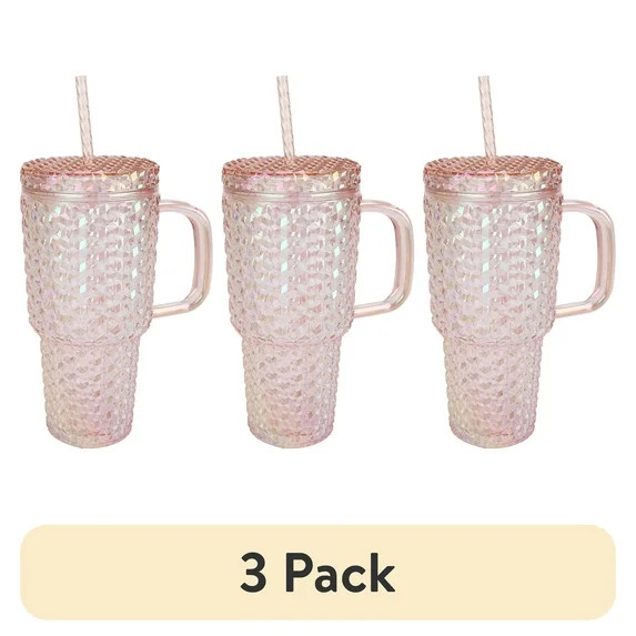 (3 pack) Holiday Time 30 ounce Acrylic Double Wall Iridescent Textured Mug, Pink | Walmart (US)