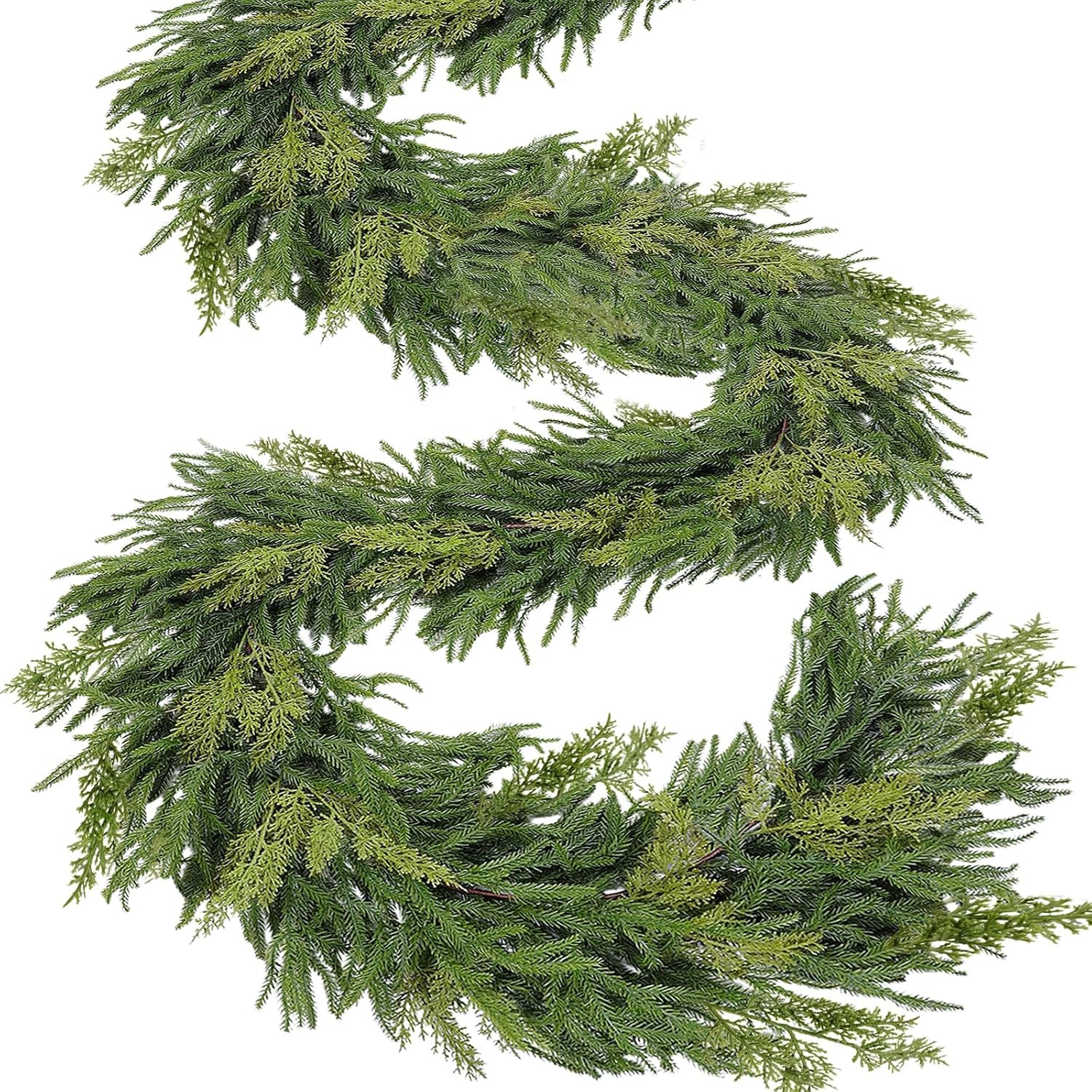 Mixed Pine&Cedar - 9Ft by 10 Inch Christmas Norfolk Pine Garland, Real Touch Cedar Garland, Reali... | Amazon (US)