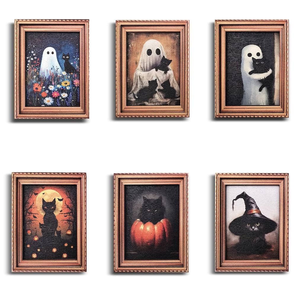 Halloween Fridge Magnet Cute Ghost with Black Cat 3D Magnets Art Frame Designs Decorations for Re... | Amazon (US)