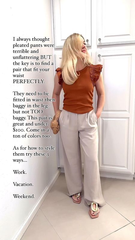 How to style pleated pants

millennial mom style
Spring outfit
Summer outfit
Wedding guest dress
classic style with edge
Date night
#ltkvideo

#LTKShoeCrush #LTKFindsUnder50 #LTKFindsUnder100