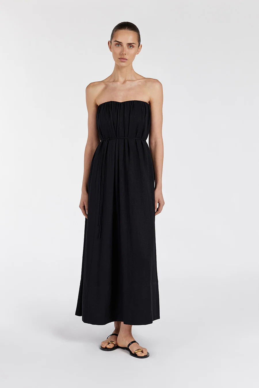SHANIYA BLACK STRAPLESS MIDI DRESS | DISSH