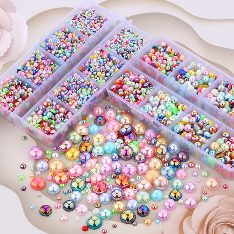 6540PCS Mix Color Resin Flat Back Pearls Rhinestones,Mixed Size 2/3/4/5/6/8/10mm Half Round Pearl... | Amazon (US)