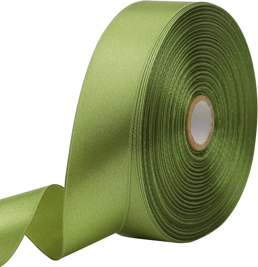 Olive Green Solid Satin Ribbon 1 Inch 50 Yards Solid Polyester Fabric Ribbon for Gift Wrapping We... | Amazon (US)