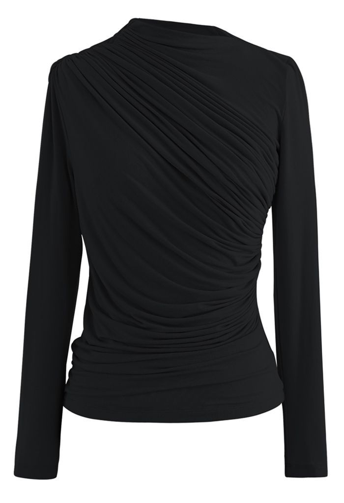 Ruched Long Sleeves Top in Black | Chicwish