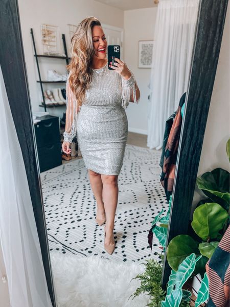 Amazon cocktail dress wearing an xl it is very stretchy and comfy. Nude Pumps tts Strapless bra tts 38dd Shape shorts xl party dress, cocktail dress,wedding guest dress, holiday dress, New Years dress, sequin dress, Christmas party look, midsize, size 14, curvy girl #LTKHoliday

#LTKcurves #LTKstyletip #LTKSeasonal