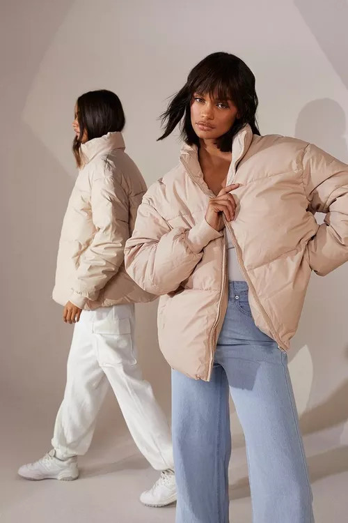 Rubberised Funnel Neck Puffer Jacket | Boohoo.com (US & CA)