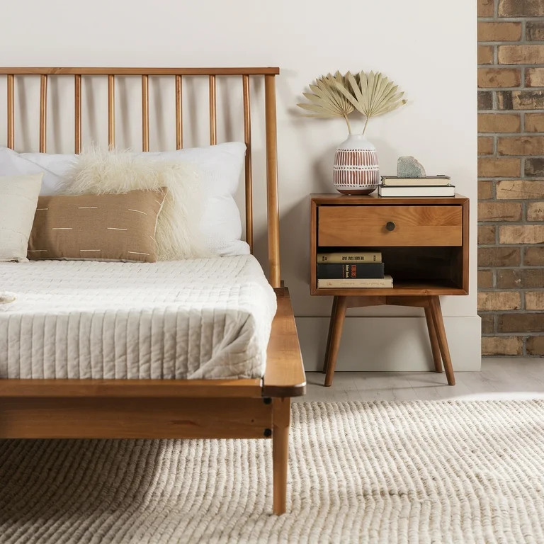 Desert Fields Modern Boho Solid Wood Platform Queen Bed, Caramel | Walmart (US)