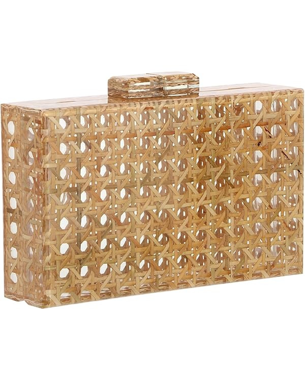 GOKTOW Rattan Acrylic Bag Clutch Purse Evening Bag Woven Handbag Summer Beach Purse | Amazon (US)