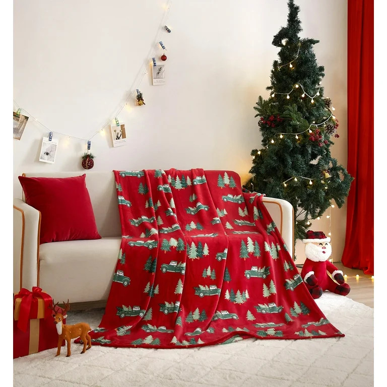 Holiday Time Cozy Christmas Plush Trucks Throw Blanket, Standard Size, All Ages | Walmart (US)