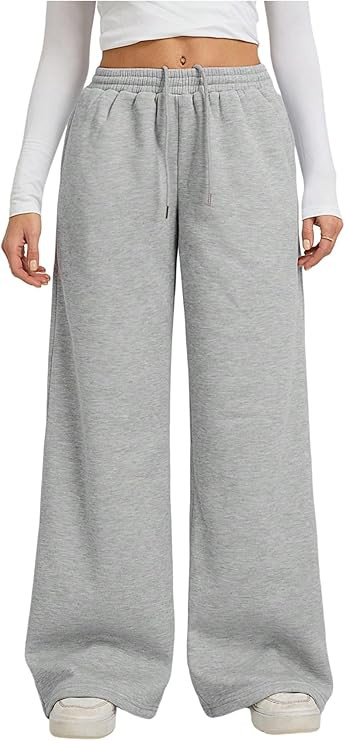 RoseSeek Women's Wide Leg Baggy Sweatpants Drawstring Waist Casual Track Pants with Pockets | Amazon (US)