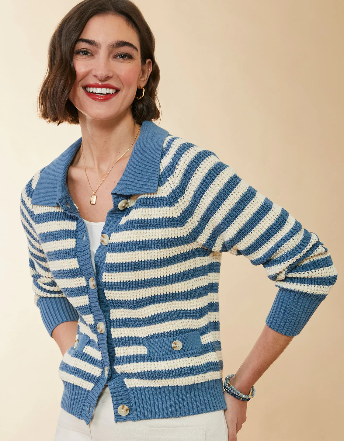 Lydie Cardigan Bluestone Stripe | Spartina 449