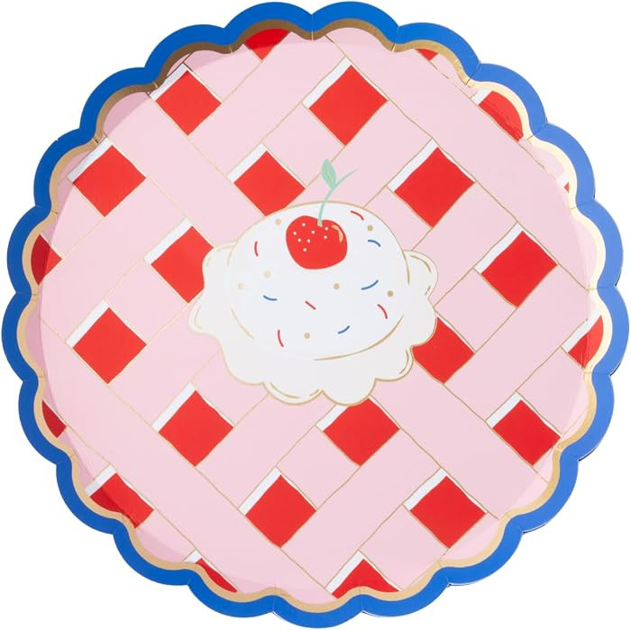 Bonjour F\u00eate Cherry Pie Small Paper Party Plates | Premium Party Supplies, Gold Foil | 4th o... | Amazon (US)
