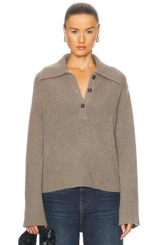 Jenni Kayne Cashmere Stevie Polo Sweater in Pewter | FWRD | FWRD 