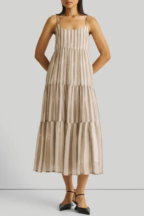 Reistor Strappy Tiered Maxi Dress in Beige Striped Down at Nordstrom, Size X-Large | Nordstrom
