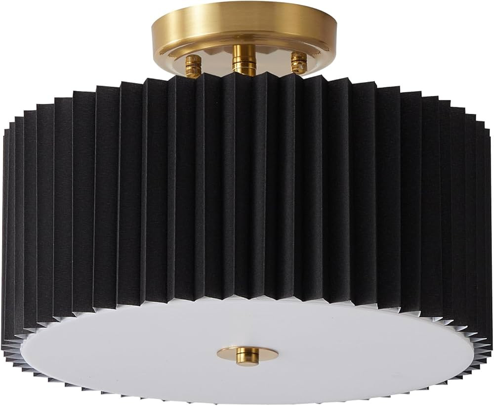 Modern Semi Flush Mount Ceiling Light, Black Fabric Drum Ceiling Light Fixture with Brushed Brass... | Amazon (US)