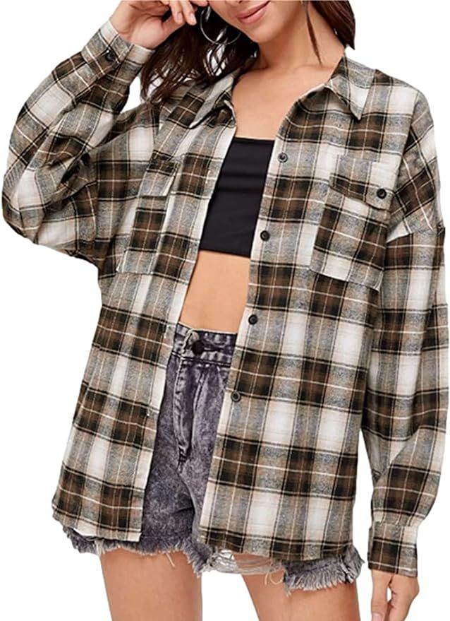 Zontroldy Womens Flannel Plaid Shirts Oversized Lightweight Buffalo Plaid Button Down Shirt Blous... | Amazon (US)