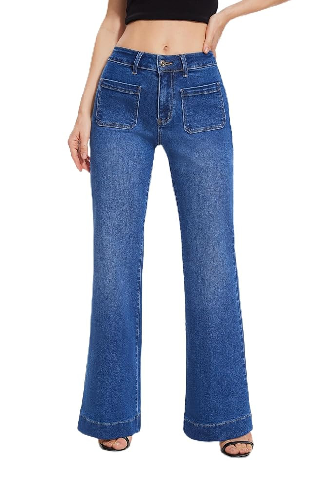 FLYING BANANA Women's Flare High Waisted Bell Bottom Wide Leg Jeans Baggy Stretch Trendy Denim wi... | Amazon (US)