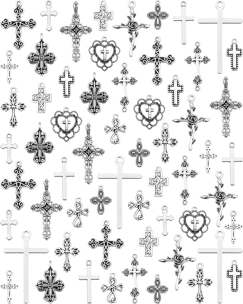 60 Pcs Antique Silver Cross Charms, Alloy Crucifix Pendant Connector for Bracelet Earrings Neckla... | Amazon (US)