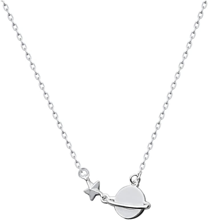 NewZenro Cute Planet Saturn Star Necklace Tiny 925 Sterling Silver Pendant Choker Necklaces for Women Small Chain Necklace Dainty Delicate Jewelry Gifts for Daughter Bff Birthday 17" | Amazon (US)