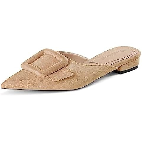 Kitten Heel Mules Sandals for Women Pointed Toe Square Buckle Backless Slip on Suede Stiletto Dre... | Amazon (US)