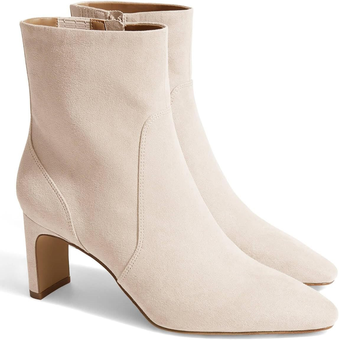 Coutgo Womens Chunky Low Heel Ankle Boots Square Pointed Toe Side Zipper Booties Faux Suede Fall Shoes | Amazon (US)