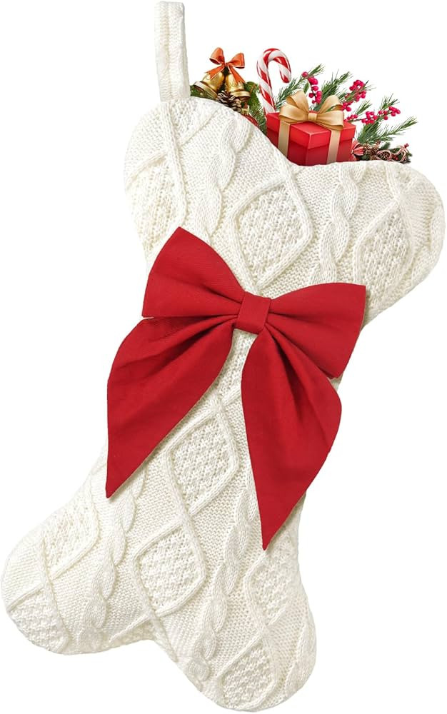 Dog Christmas Stocking,Knit Pet White Large Christmas Stocking,Dog Bone Christmas Stockings for D... | Amazon (US)