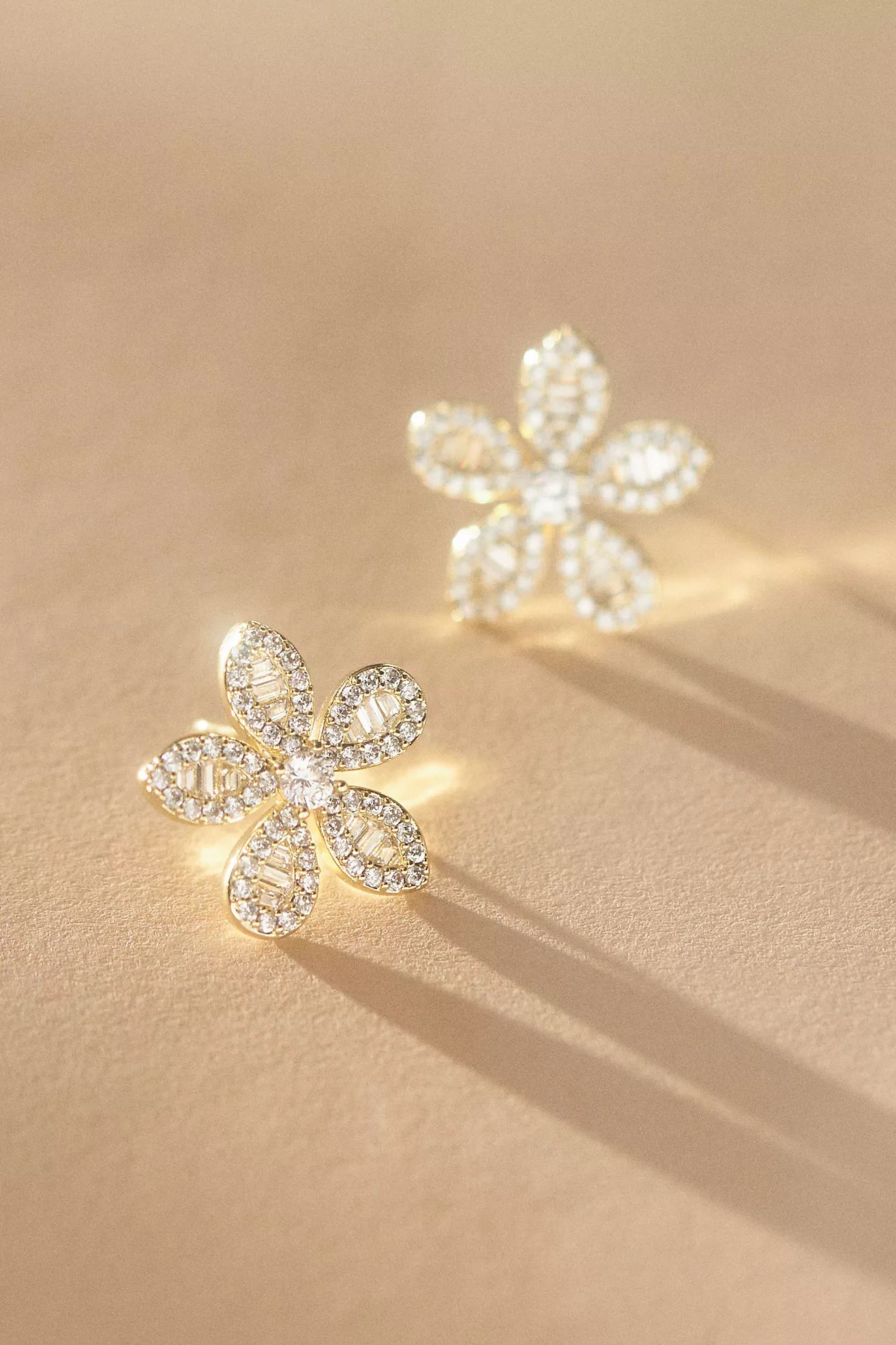 Adina Eden Baguette Flower Stud Earrings | Anthropologie (US)