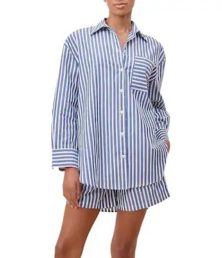 Striped Long Sleeve Notch Collar & Shorty Woven Pajama Set | Dillard's