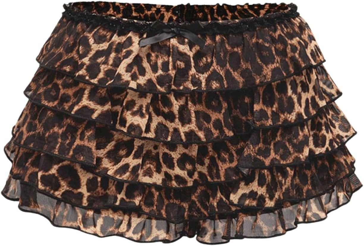 Verdusa Women's Plus Size Y2K Cheetah Print Ruffle Shorts Tiered Layered Low Waist Mesh Mini Shor... | Amazon (US)