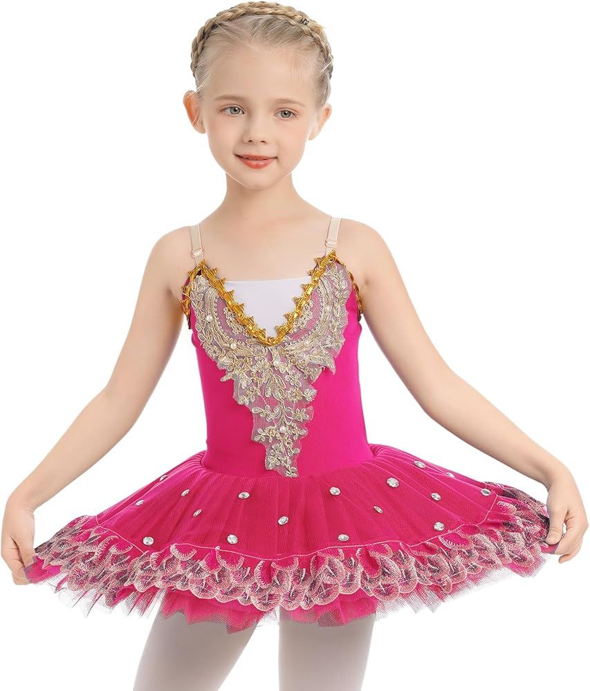 AFAVOM Ballet Leotards for Girls with Platter Tutu Professional Hard Organdy Camisole Skirt Swan ... | Amazon (US)