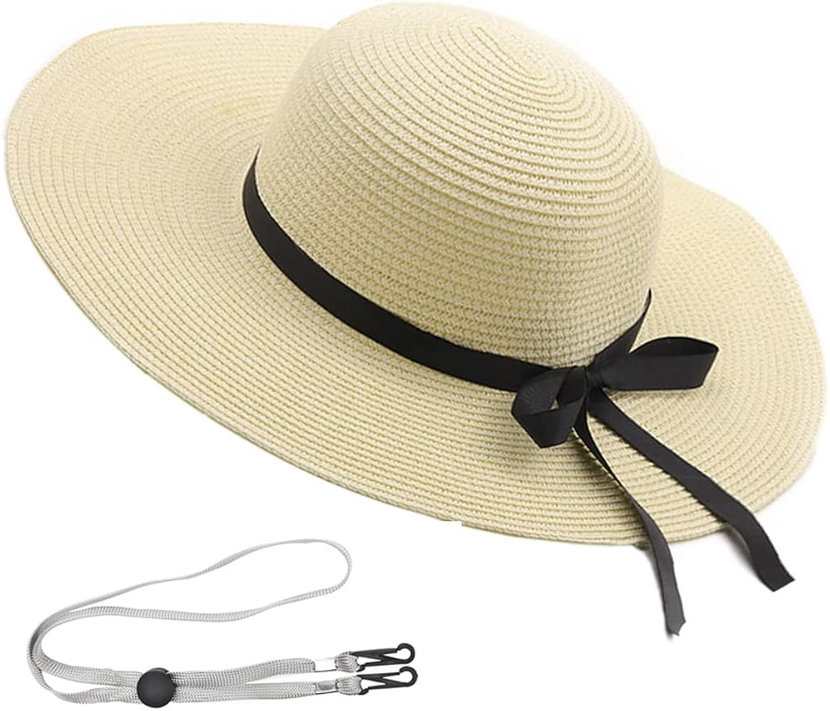 Exegawe Floppy Hats for Women - Foldable Bowknot Straw Hat Wide Brim Summer Beach Cap | Amazon (US)
