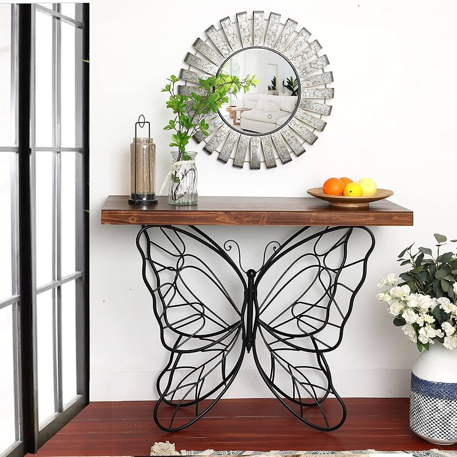 LuxenHome Console Table, 31'' Wood Top Metal Butterfly Accent Console and Entryway Table, Narrow ... | Amazon (US)