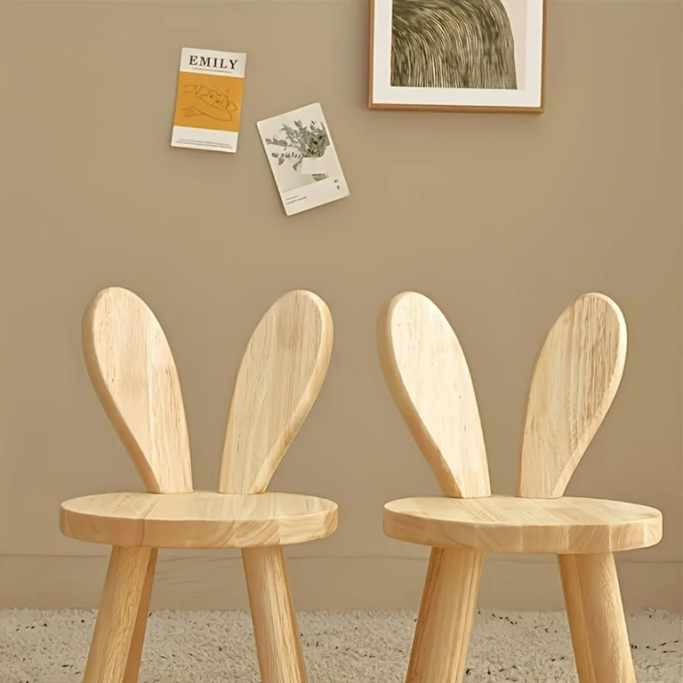 2pcs Whimsical Wooden Rabbit Ears Stool - Compact, Space-Saving, Simple Design, Solid Wood Constr... | Walmart (US)