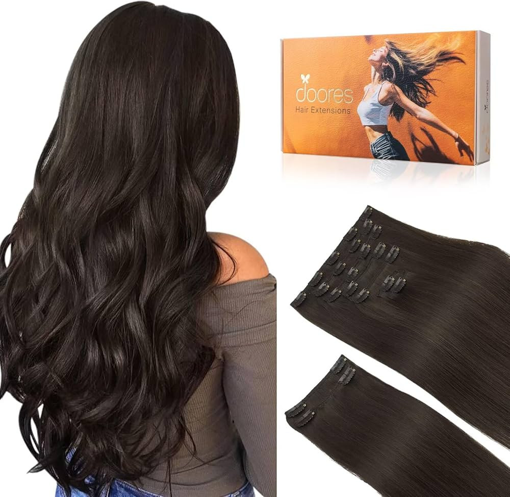 DOORES Clip in Hair Extensions Real Human Hair, Dark Brown 150g 9pcs 20 Inch, Clip in Extensions ... | Amazon (US)
