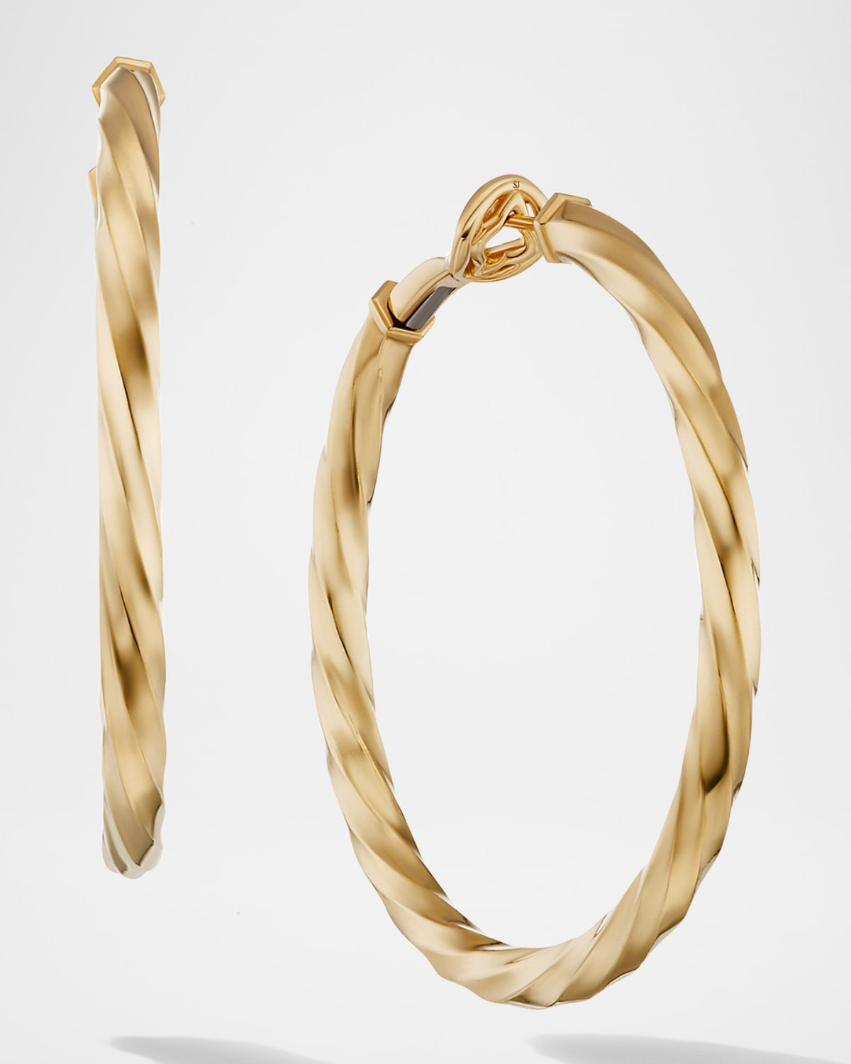 Cable Edge Hoop Earrings in 18K Gold, 2"L | Neiman Marcus