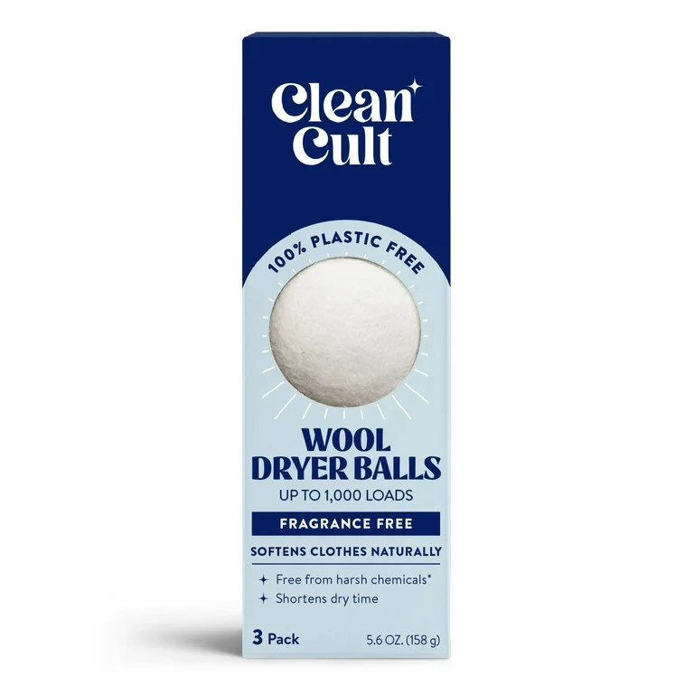 Cleancult Dryer Balls, Organic Wool, Reusable, Reduces Wrinkles, Unscented, 3 count | Walmart (US)