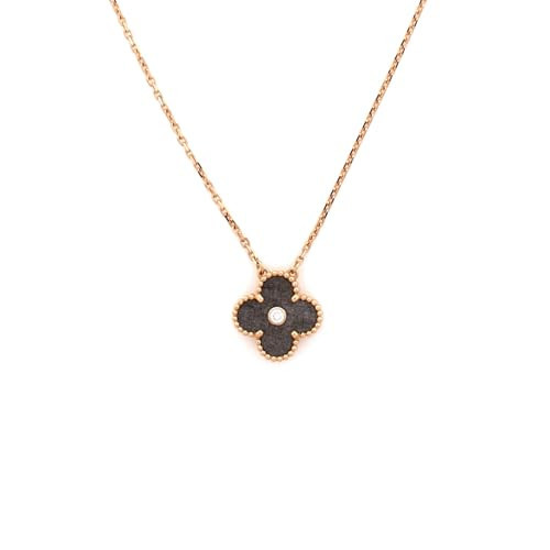 Van Cleef & Arpels, Pre-Loved Vintage Alhambra Pendant Necklace 18K Rose Gold and Silver Obsidian with Diamond, Rose Gold | Amazon (US)