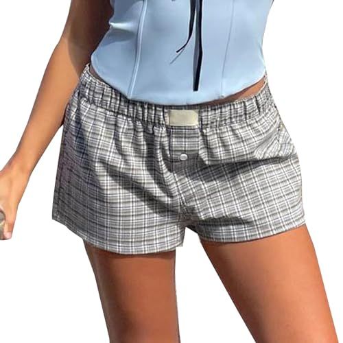 Womens Y2k Cute Plaid Striped Print Pajama Boxer Shorts Gingham Lounge PJ Bottoms Shorts Checkere... | Amazon (US)
