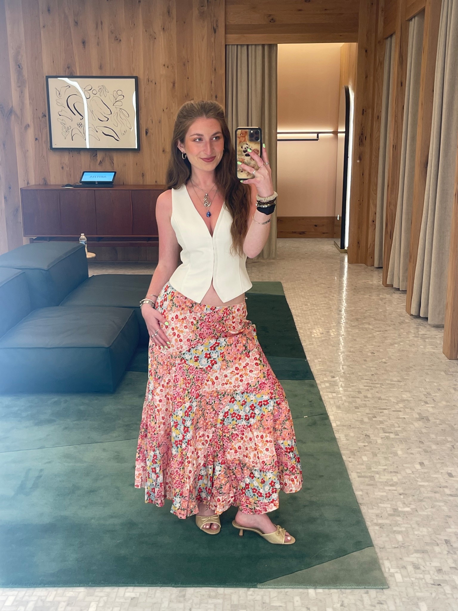 aritzia vest and floral flowy maxi skirt outfit with kitten heels for spring and summer fashion 

#LTKShoeCrush #LTKStyleTip