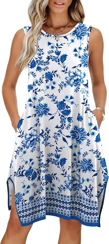 ANRABESS Womens Summer Casual Beach Cover Up Dress Sleeveless Asymmetric Hem Flowy Vacation Cruis... | Amazon (US)