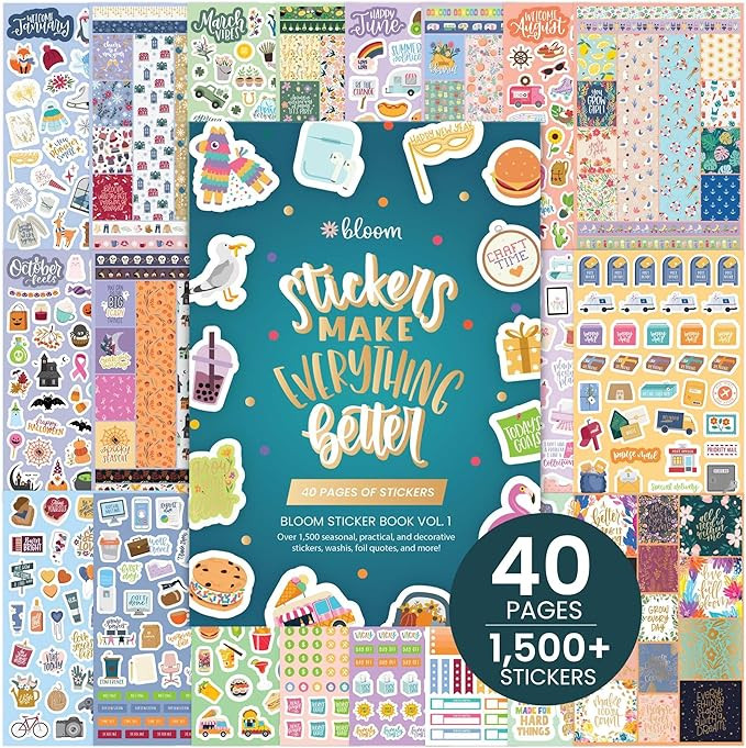 bloom daily planners 40 Page Mega Planner Sticker Pack (1500+ Stickers) - 6\u201d x 9\u201d Bound... | Amazon (US)